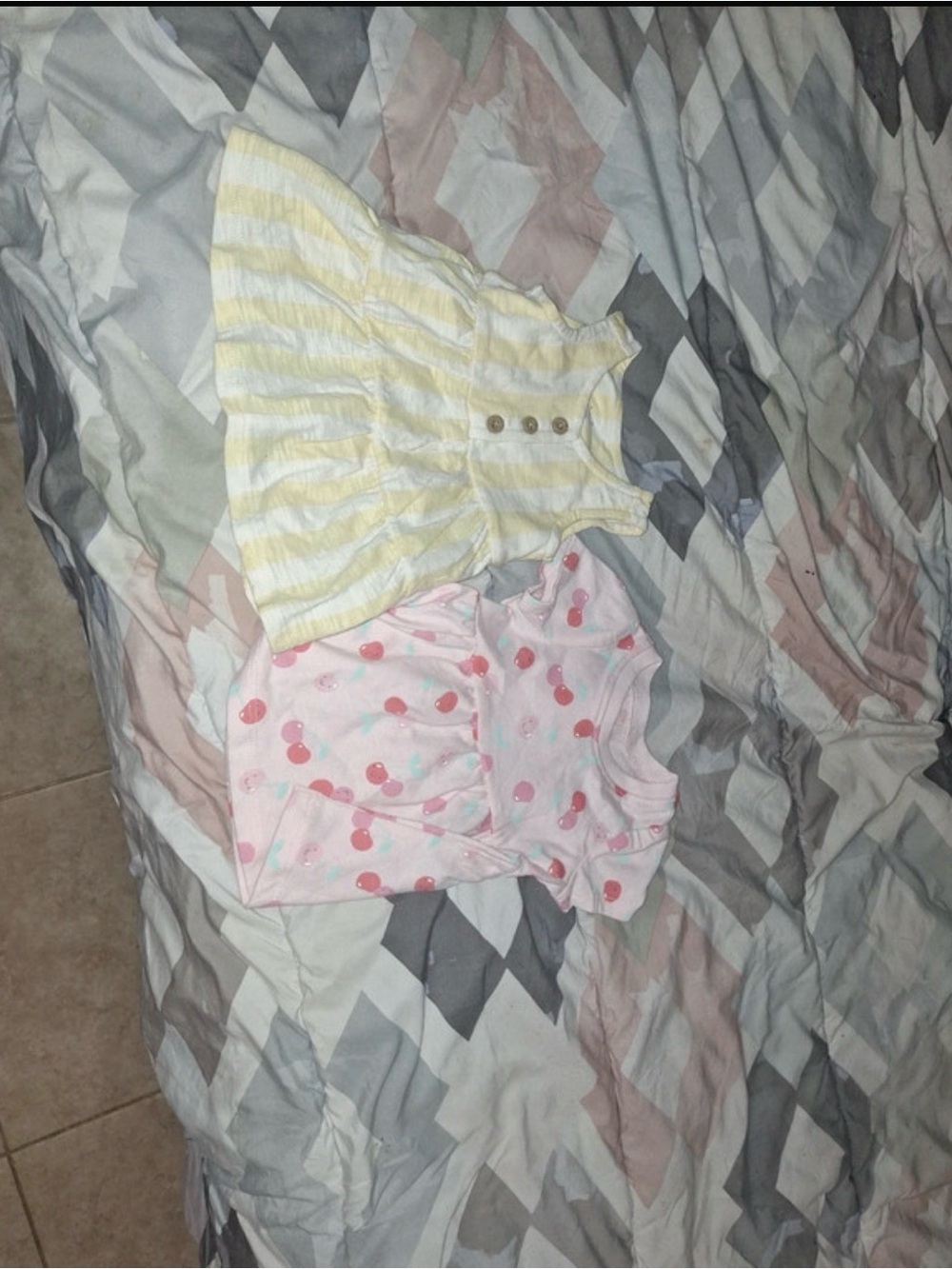 Yellow Striped Baby Dress & Pink Cherry Romper Set for Girls